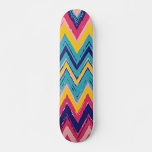 Blue Pink Yellow and Dark Blue Zig Zag Abstract Skateboard