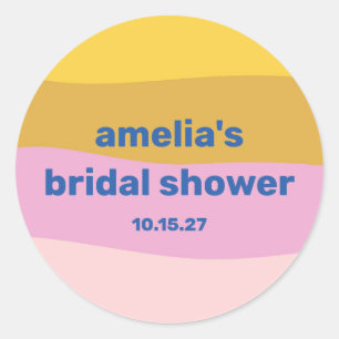 Blue Pink Yellow Cute Playful Custom Bridal Shower Classic Round Sticker