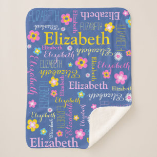Blue pink yellow girls Elizabeth name blanket