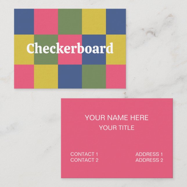 Blue Pink Yellow Green Chequerboard Business Card (Front/Back)