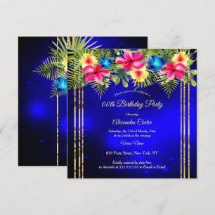 Blue Pink yellow Hibiscus Tropical Floral Party Invitation
