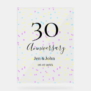Blue pink yellow polka dots 30th anniversary name  acrylic sign
