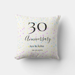Blue pink yellow polka dots 30th anniversary name  cushion