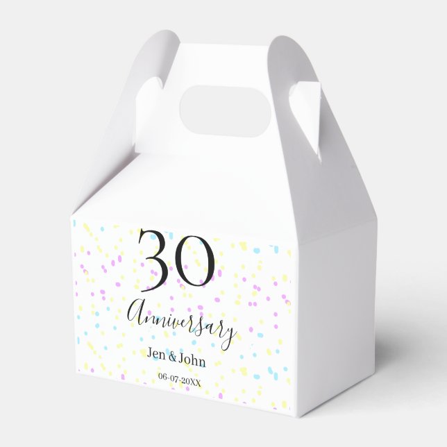 Blue pink yellow polka dots 30th anniversary name  favour box (Front Side)