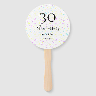 Blue pink yellow polka dots 30th anniversary name  hand fan