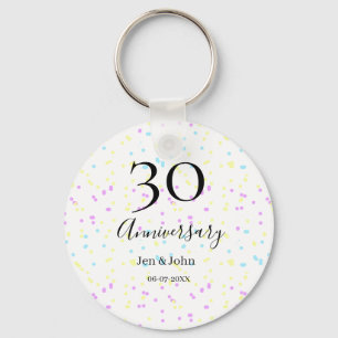 Blue pink yellow polka dots 30th anniversary name  key ring