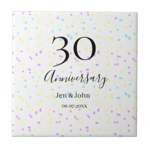 Blue pink yellow polka dots 30th anniversary name tile