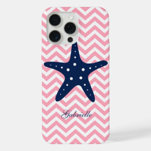 Blue & Pink Zigzags Pattern Starfish iPhone 15 Pro Max Case