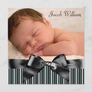 Blue Pinstripe Baby Boy Photo Birth Announcement