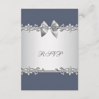 Blue Pinstripe Blue Silver Baby Boy Shower RSVP Card