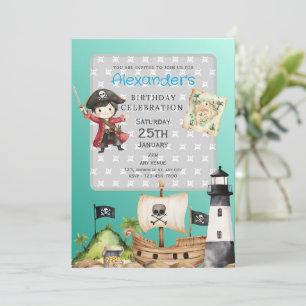 Blue Pirate child's Birthday Invitation