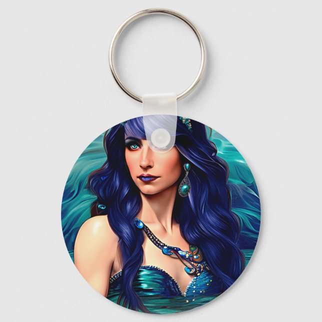 Blue Pisces Mermaid Queen Original Fantasy art   Key Ring (Front)