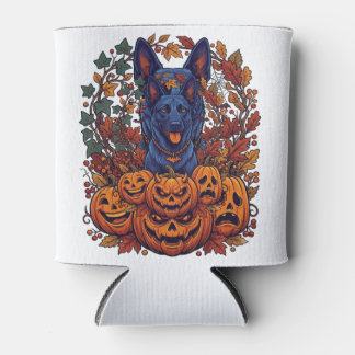 Blue Pitbull Halloween Pumpkins Autumn Leaves Bats Can Cooler