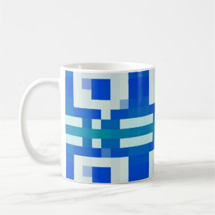 Blue Pixel Art Geometric Pattern Coffee Mug