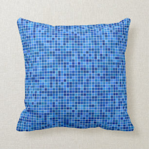 Blue pixel mosaic cushion