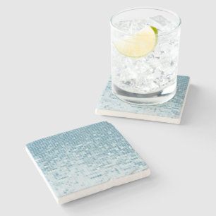 Blue Pixel Mosaic Gradient Stone Coaster