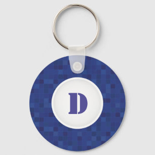 Blue pixelated design initial letter keychain