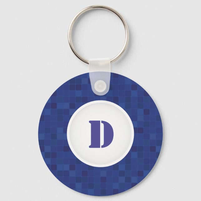 Blue pixelated design initial letter keychain (Front)