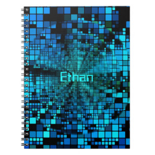 Blue Pixels Matrix   Personalised Spiral Notebook
