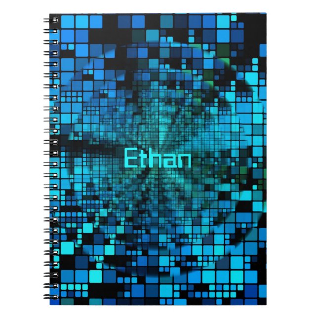 Blue Pixels Matrix | Personalised Spiral Notebook (Front)