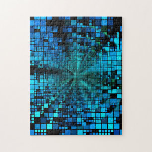 Blue Pixels Matrix   Vortex Illusion Jigsaw Puzzle