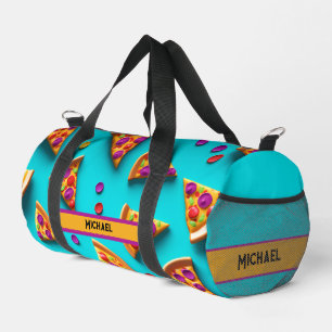 Blue pizza pattern funny name or own text   duffle bag