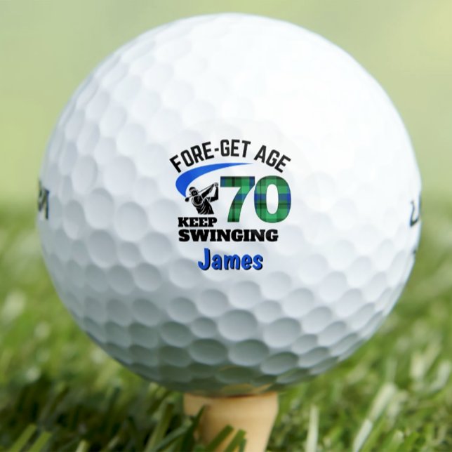Blue Plaid 70th Birthday Party FORE-Get Age 70 Golf Balls (Creator Uploaded)