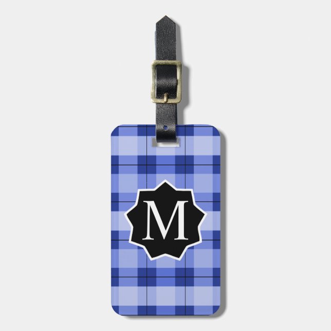 Blue Plaid BBL Label Monogrammed Luggage Tag (Front Vertical)