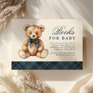Blue Plaid Bear Baby Shower Books For Baby Enclosure Card
