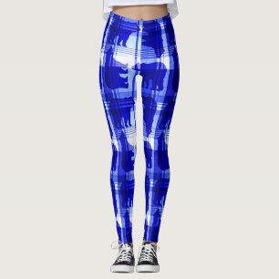 Blue plaid bear pattern leggings