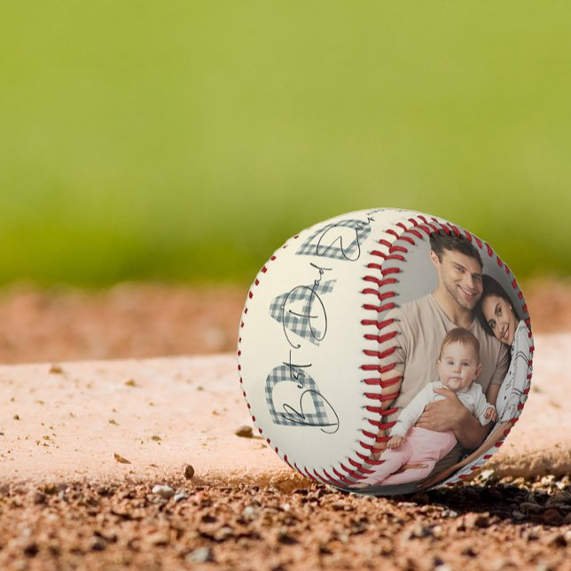 Blue Plaid Best Dad Ever First Fathers Day Photo Baseball (Easily personalize this Best Dad Ever baseball with your text and photos for a gift he'll treasure)
