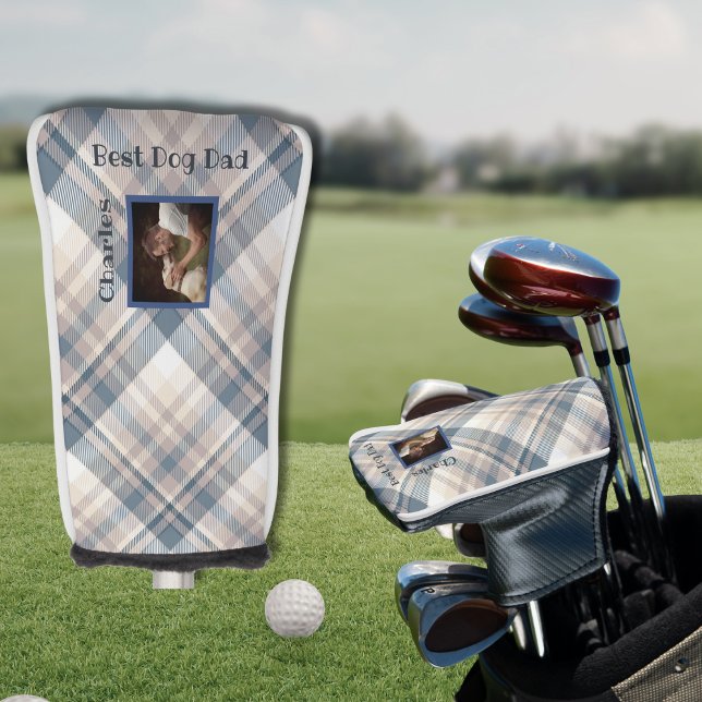 Blue Plaid Best Dog Dad Custom Photo Golf Head Cover (Happy Father's Day to all dog dad's! Customize this golf head cover with your own photo and  words!)