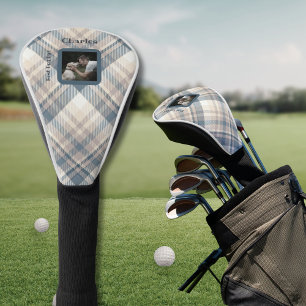Blue Plaid Best Dog Dad Custom Photo  Golf Head Cover