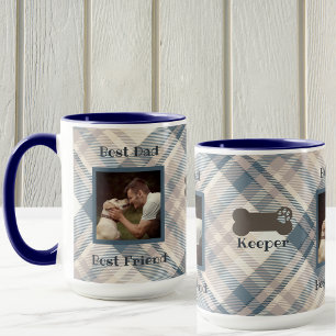 Blue Plaid Best Dog Dad Father's Day Photo Mug