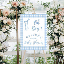 Blue plaid bow boys baby shower welcome sign