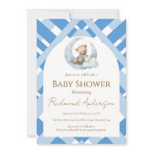 Blue Plaid Boy Baby shower bear