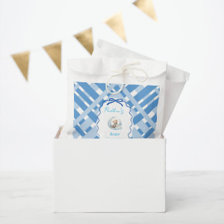 Blue Plaid Boy Baby shower bear ribbon Favour Bags