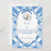 Blue Plaid Boy Baby shower bear ribbon
