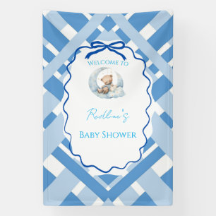 Blue Plaid Boy Baby shower bear Welcome Banner