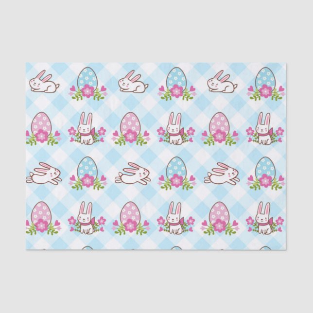 Blue Plaid Bunny Hop  Tissue Paper (Front)