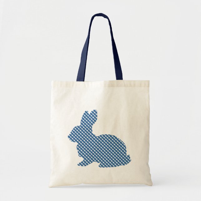 Blue Plaid Bunny Tote Bag (Front)