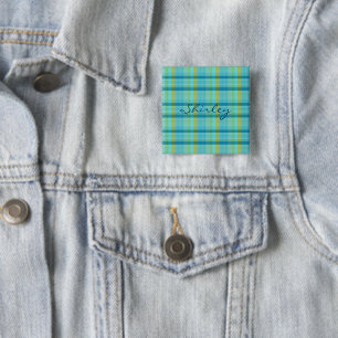 Blue Plaid by Shirley Taylor 15 Cm Square Badge