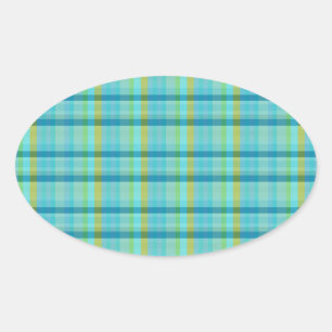 Blue Plaid by Shirley Taylor Oval Sticker