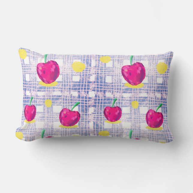 Blue Plaid Cherry Lumbar Cushion (Front)