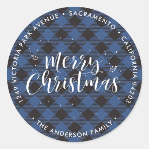 Blue Plaid Christmas Return Address Labels