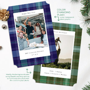Blue Plaid Colour Changing  Photo New Year Card