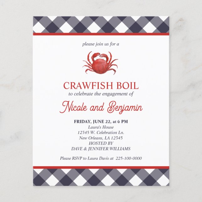 Blue Plaid Crawfish Boil Seafood  Engagement Party (Front)