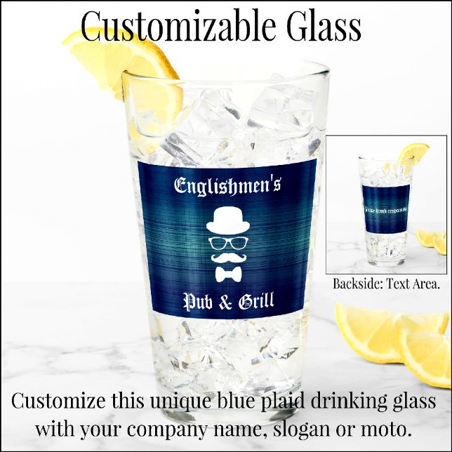 Blue Plaid Custom Drinking Glass (Creator Uploaded)