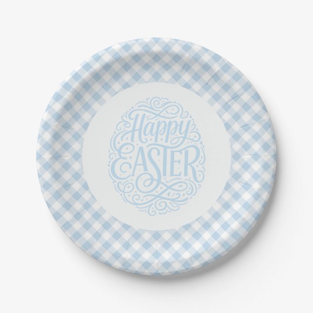 Blue Plaid Easter Paper Plate (Front)