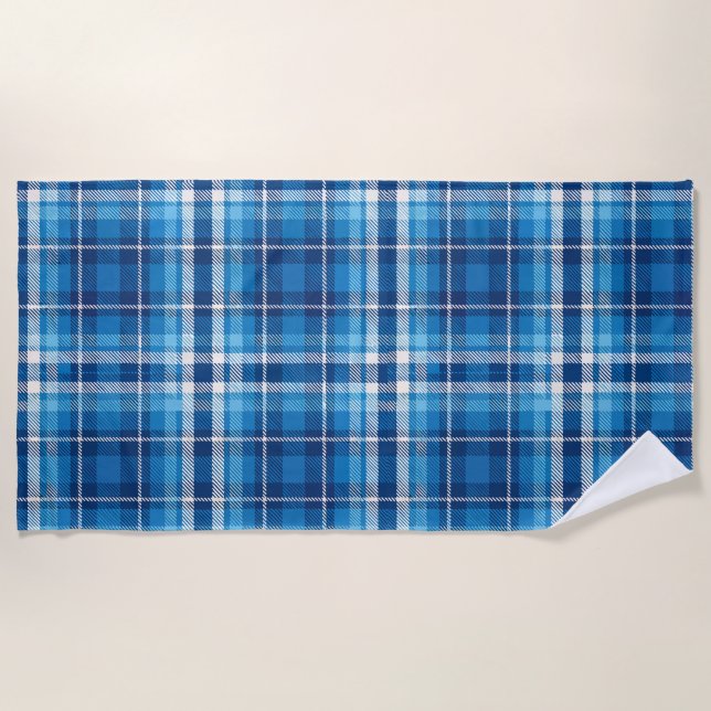 Blue Plaid Farmhouse Style  Beach Towel (Front)